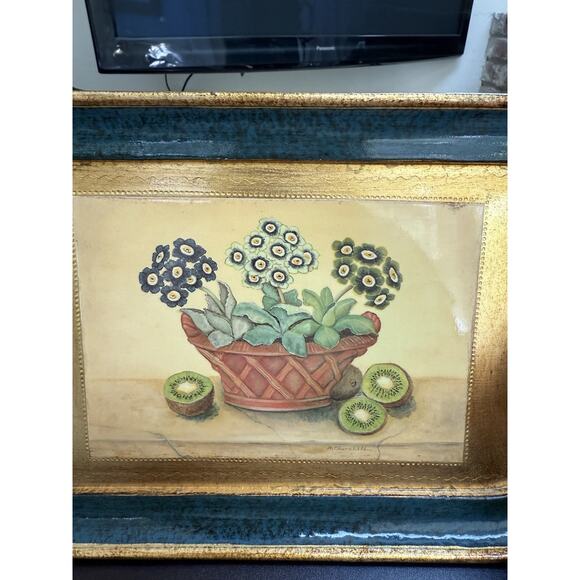 Vietri Made In Italy Wood Lacquer Gold Botanical Florentine Tray - Picture 3 of 10